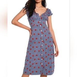 Urban Outfitters Penelope Strawberry Button-front Midi Dress